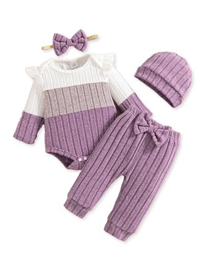 Mioglrie Newborn Baby Girl Clothes Infant Fall Outfits Color Block Pants Set Baby Clothes for Girls 0 3 6 9 12 18 Months