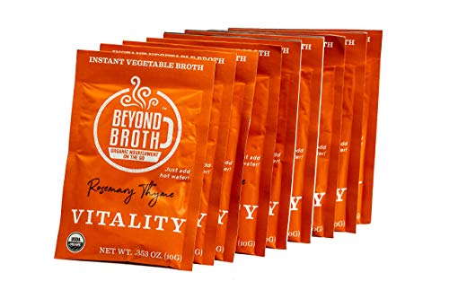 BEYOND BROTH Organic Vegan Vegetable Instant Sipping Broth with Rosemary, Thyme, and Cayenne for Vitality | Keto, Gluten Free, Whole 30, and non GMO | (Vitality) (9 Pack)