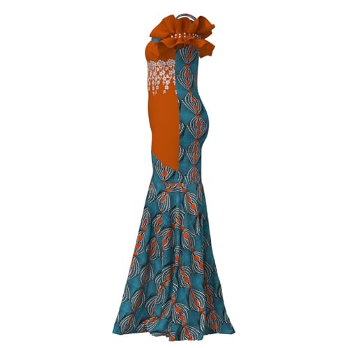 Image of iooiooi Womens Elegant Ankara Maxi Mermaid Dress Lace Decorated African Gowns
