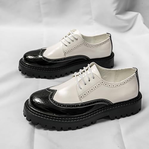 Men's Leather Wingtip Platform Oxfords Classic Round Toe Lace-Up Chunky Heel Dress Shoes for Office Business Work Casual2