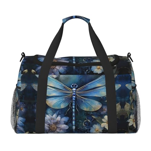 Art Blue Dragonfly Foldable Travel Duffel Bag Tote Carry On Luggage Bag For Weekend Getaways, For Spontaneous Trips