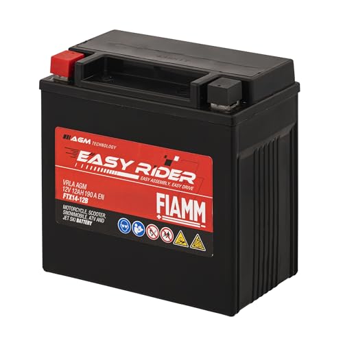 Fiamm Batteria per Moto e Scooter FTX14-12B 12AH 190A, Batteria Easy Rider AGM Technology, Massima Potenza di Avvio,Senza Manutenzione, Già Carica, Pronta all'Uso, Adatta a Scooter e Moto