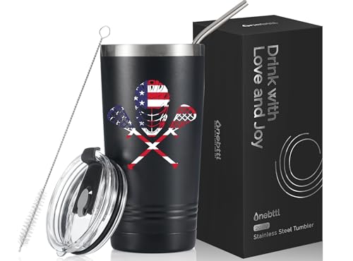 Onebttl Lacrosse Gifts for Teen Boys, College Students, Men, 20oz Travel Tumbler with Stainless Straw for Men, Black (Lacrosse Helmet)
