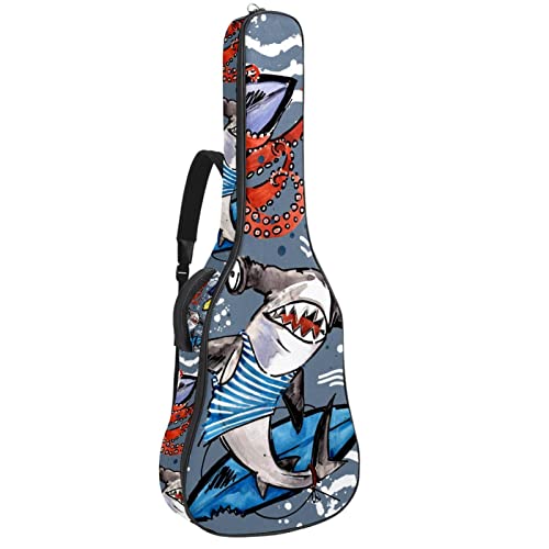 Housse de transport rembourrée imperméable Oxford pour guitare avec bandoulière réglable Motif pieuvre et requins - Les Beatles, Paul McCartney, John Lennon, RIngo Starr, George Harrison Housse de transport rembourrée imperméable Oxford pour guitare avec bandoulière réglable Motif pieuvre et requins