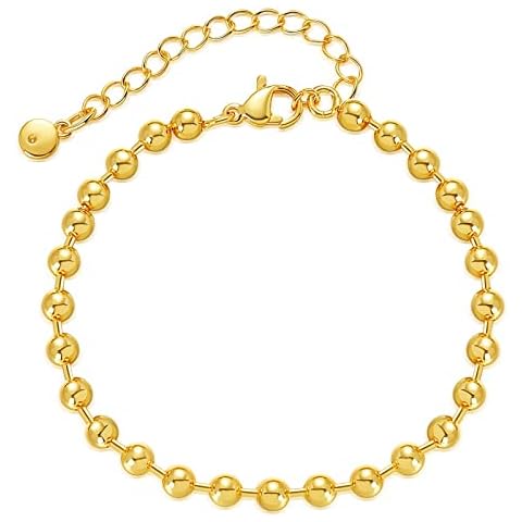 18K Gold Plated Bead Bracelet, Ball Bracelet, Stackable And Adjustable Jewellery Gift Cover