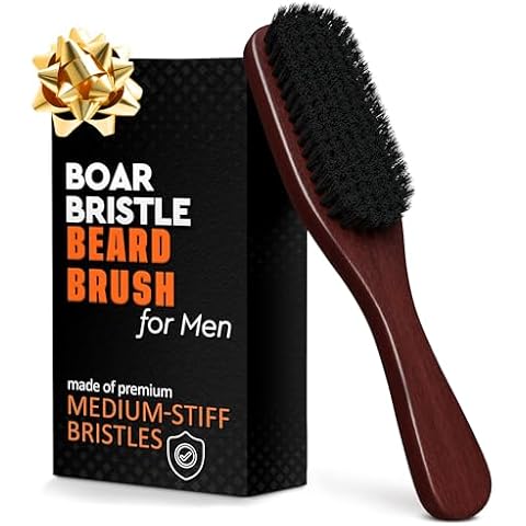Boar Bristle Beard Brush for Men - Boar Bristle Hair Brush for Beard Straightener Soft Bristle Hair Brush - Mens Beard Grooming Brush for Thick Hair Cover