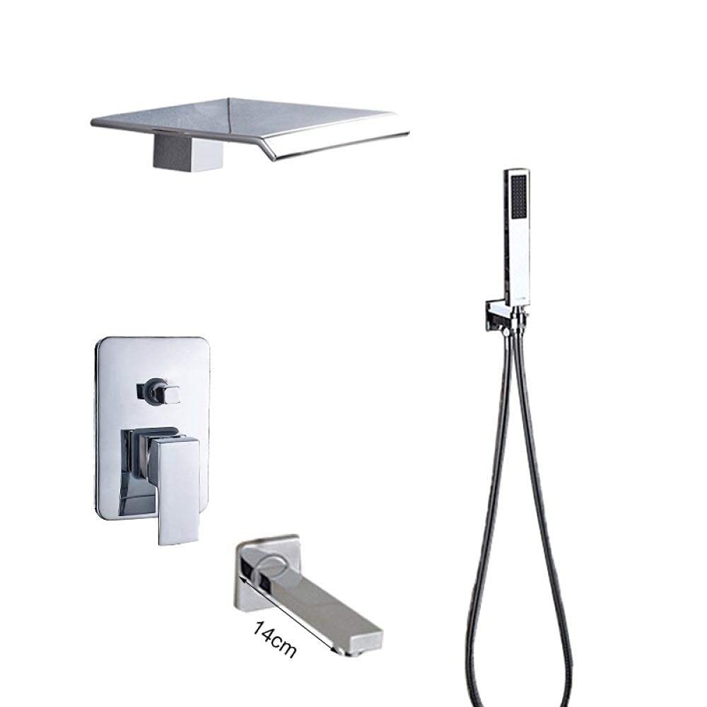 CWCQGH Shower System Ceiling Mounted All Brass Waterfall Shower Faucet Single Lever Concealed Shower Mixing Valve Tap,Type B,Type B
