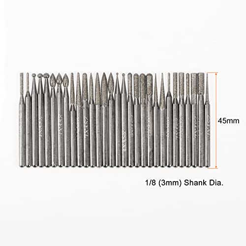 HARFINGTON Diamond Grinding Carving Bits Set 1/1.5/2/2.5/3mm Various Shape Grinding Head Mounted Point 1/8 Shank for Rotary Tool