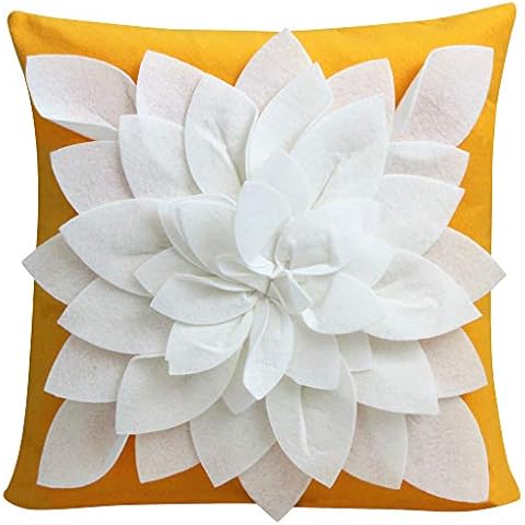 Contempo Lifestyles Flower Pillow - Decorative Throw Pillow – 17” Square Flower Pillows – 3D – Soft & Comfortable Fabric – Elegant Handmade – Perfect for Home (Gold/Ivory, Case Only) Cover