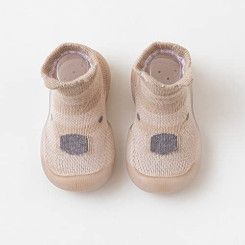 Baby Toddler Sock Shoes Animal Rubber Sole Indoor Slipper Infant Cotton Shoes First Walking (Khaki, 6-12 Months)3