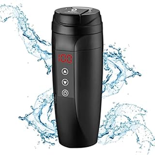3E Travel Coffee Mug Smart Cup Temperature Heating Control Display, 450ml Car Electric Kettle, Insulated Drink Bottle Luxury Light Stainless Steel Vacuum Leak-water proof Heat/Cold Black Matte Texture