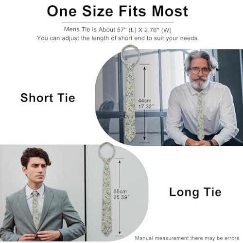 Image of Luckyvestir Ties for Men, Sage Green Cotton Floral Tie 2.76 inch Flower Printed Men's Neckties for Wedding /Groomsmen /Suit /Party