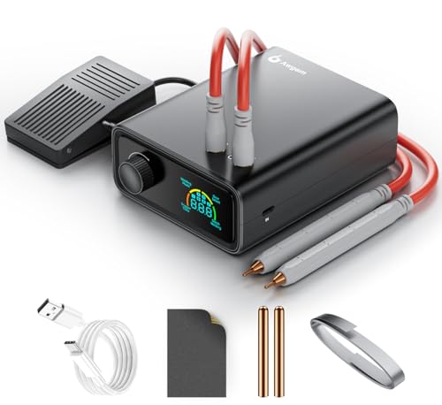 11000W Battery Spot Welder Awgem 0.1-0.3mm Portable Spot Welder with Rotary Knob 100 Gears Auto/Foot Pedal Modes Dual-Pulse Spot Welder for Lithium Battery Repair and Welding