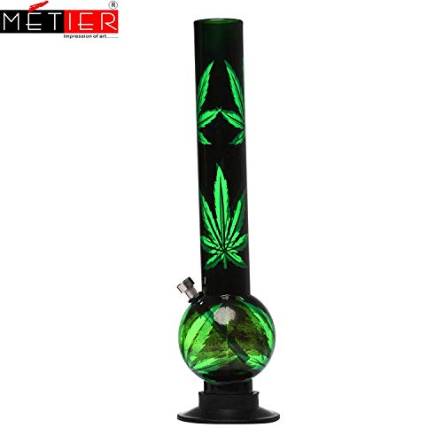 Image of 16-inch Single Bulb Acrylic Water Pipe Bong with Leaf Print (40cm, Green)