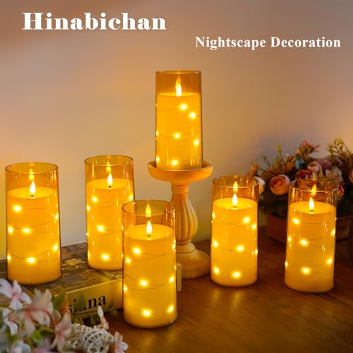 Image of Amber Flickering Flameless Candles with Remote Timer, 6 pcs LED Battery Operated Candles with String Lights, Same Size D3 H6