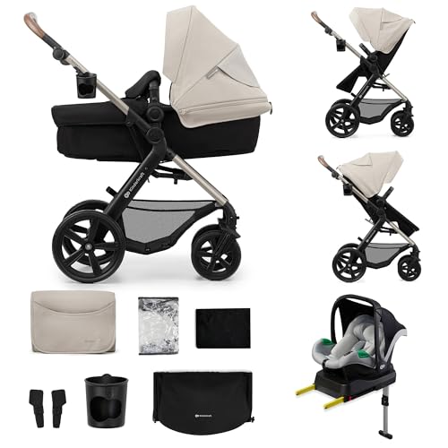 Kinderkraft MOOV 2 EVA Silla de Coche 4 en 1, Mink PRO I-Size, MINK FX, Sistema de Viaje, Cochecito para Bebé, Silla de Paseo, Plegable, para Recién Nacido, Desde el Nacimiento hasta los 3 Años