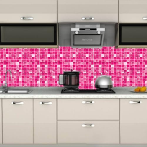 Image of JAAMSO ROYALS Mosaic Ceramic Pink Tile Pattern Self Adhesive Peel and Stick Decorative Kitchen Oil Proof Wall Sticker Removable Home Decor and Wall Decor Vinyl Wall Decals Stickers (100 CMx 60 CM)