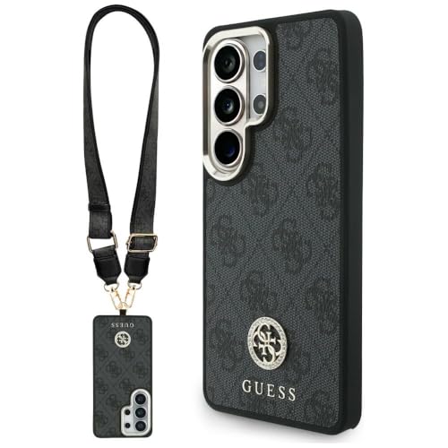 CG MOBILE Guess Coque + laisse 4G Grand bracelet triangle en strass compatible avec MagSafe pour Samsung Galaxy S26 Ultra (noir)