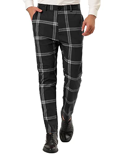 Lars Amadeus Men's Plaid Dress Pants Casual Slim Fit Flat Front Checked Printed Business Trousers