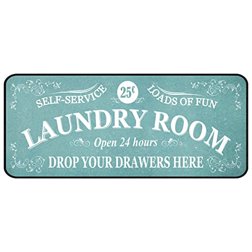 Laundry Room Rug Runner Non Slip Laundry Mats Mudroom laundromat Runner Farmhouse Kitchen Floor Mat Bathroom Laundry Room Decor Accessories( 20 X 47 inch, Teal )