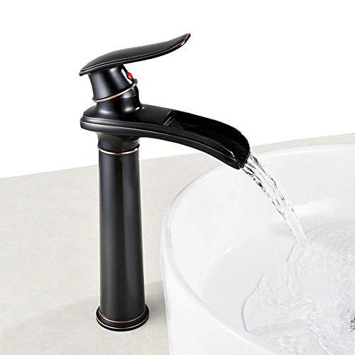 Preisvergleich Produktbild Wasserfall Wasserhahn, Schwarz Waschtisch-Einhand-Einlochbatterie, Messing