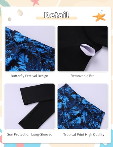 Image of Fuermos Girls Rash Guard Swimsuits 2 Piece Solid Color Long Sleeve Swimsuit and Print Bathing Suit Girls' Swimwear 6-16Y