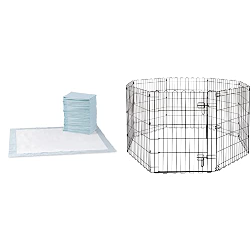 Image of AmazonBasics Pet Training Pads Extra-Large - 40-Count and AmazonBasics Foldable Metal Pet Dog Exercise Fence Pen with Gate - 60 x 60 x 30 Inches