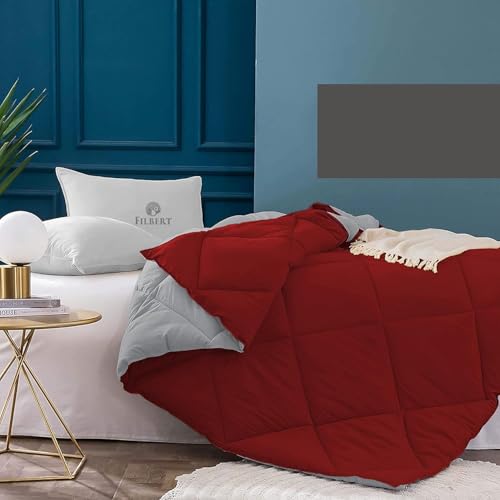 Image of Filbert 600 GSM Comforter for King Size | Super Warm Winter Quilt /Rajai | Thick Microfiber Blanket with Cloud-Soft Fill | Luxury Bedding for Winters - 92x106 Inch | Silver /Burgundy