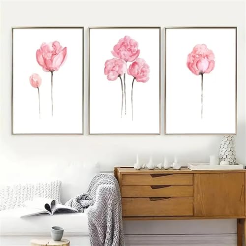 Carteles botánicos para renovar paredes vacías tríptico de flores rosas sin marco 60x70