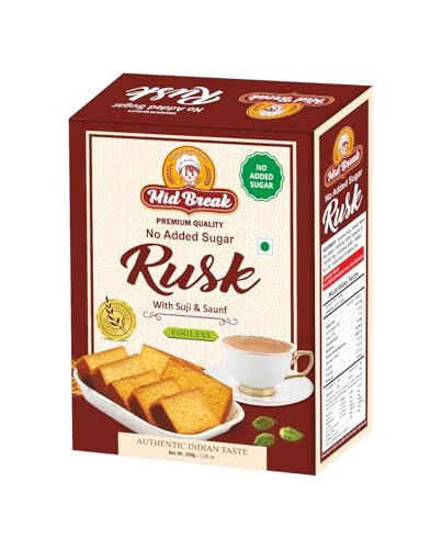 Image of MidBreak No Added Sugar Authentic Indian Elaichi Rusk 200g (Pack of 1) | Handmade Crispy Toast | Eggless Tea-Time Snack
