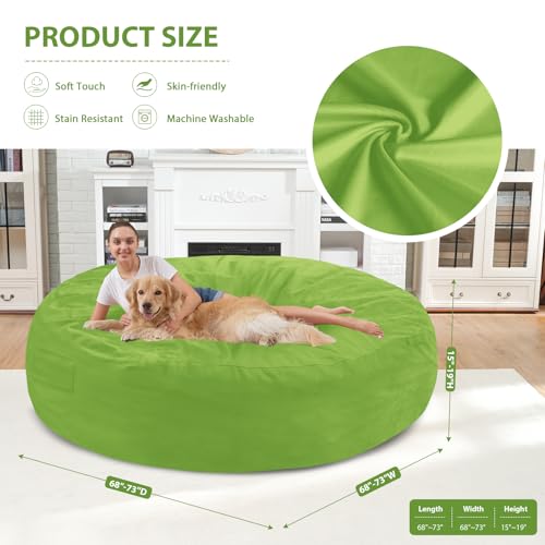 7FT Bean Bag Chair, Large Bean Bag Chairs with Memory Foam Filled, Fluffy Beanbag Sofa with Dutch Velvet Cover, Round BeanBag Chairs for Living Room, Playroom - Lime