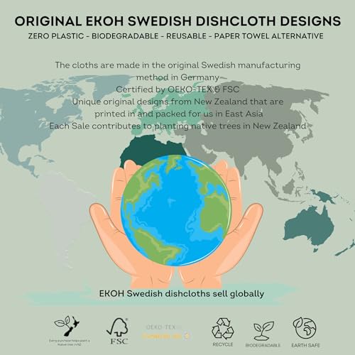 Image of EKOH Swedish Dishcloths, 12 Pack, Blueberry Design | Reusable Paper Towels, Washable Cellulose Sponge Cloths, Eco-Friendly, Odor-Free, Absorbent