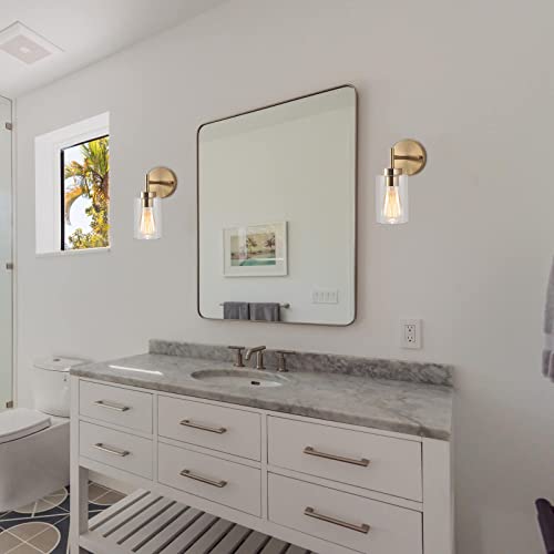 Image of ETONIMERR Brushed Gold Wall Sconce, Vintage Indoor Brass Bathroom Vanity Light Fixture 1-Light with Glass Shade Industrial Antique Gold Wall Light Fiture for Living Room Bedroom Entry Hallway