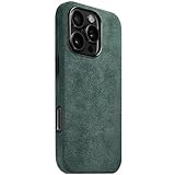 [Magsafe対応] アルカンターラ iPhone 16/16 Plus/16 Pro/16 Pro Max ケース フルスエード 高級 おしゃれ かっこいい 触感よく 滑り止め 汚れ防止 耐衝撃 肌触り良い 軽量 薄型 滑り止め通気性ケース メタルボタン,Green,16 Plus