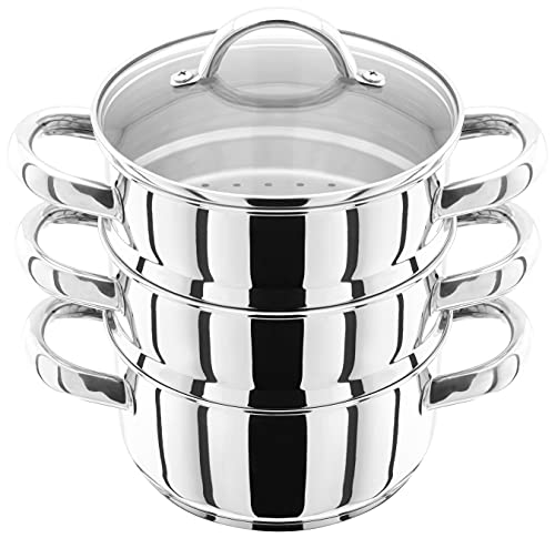 Judge Stainless Steel 3 Tier Steamer Set with 16cm 600ml Casserole, 2 Steamers and Lid, Induction Ready, Gift Boxed