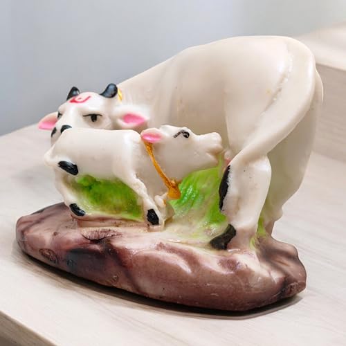 Figura artesanal de vaca y ternero de polvo de mármol 4.5 pulg miniatura 2