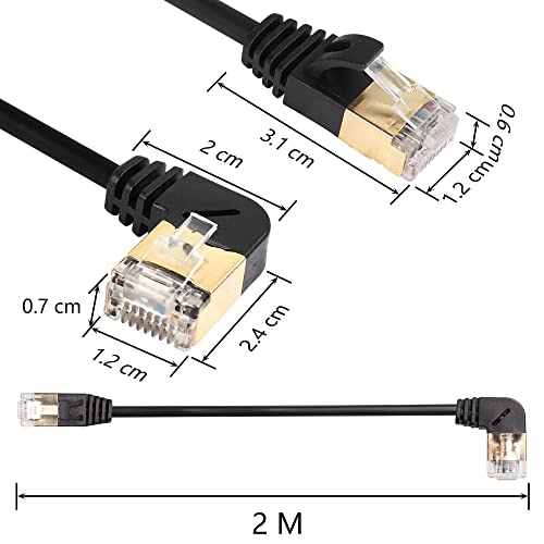 SinLoon RJ45 Cat8 Ethernet Cable,90 Degree UP Male to Male High Speed Cat8 Network Cable,40Gbps 2000Mhz SFTP Patch Cord For Router Modem Server Etc-2m/6.5FT (Right) - Image 2
