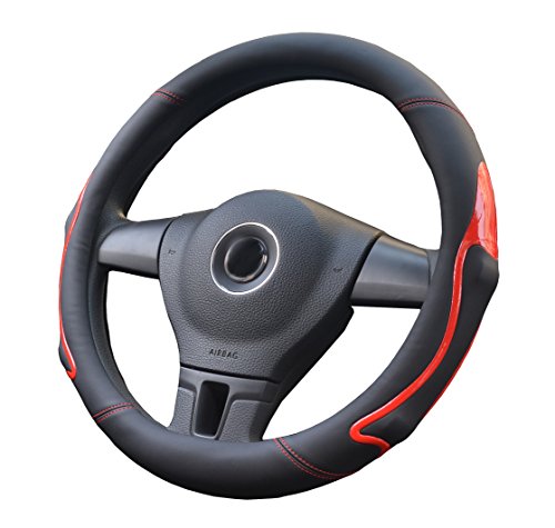 Ontto ハンドルカバー ステアイングカバー フィット Sサイズ 触感いい 握りやすい 滑り止め 通気性いい 四季汎用 オシャレ マイクロファイバー 革 赤