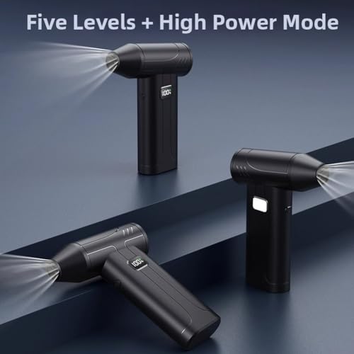 Miniatura 8 de Feeshoppher Ventilador Turbo De 6 Velocidades Ajustable Soplador De Mano 100000rpm Turbofan De Mano De Alta Velocidad 6000mah Plumero De Aire Recargable Con Luz Led Y Pantalla Para Eliminación De