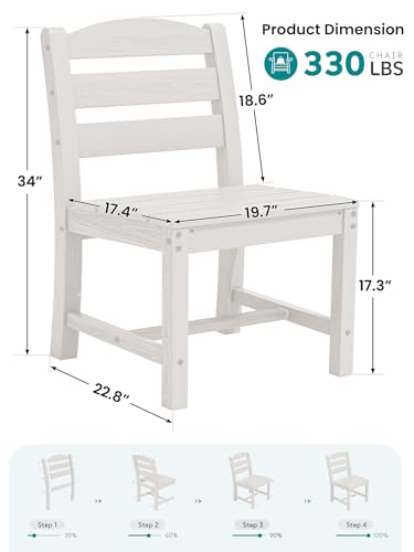 Image of SERWALL Outdoor HDPE Armless Dining Chairs Set of 2,All-Weather Use,White | Weather-resistant dining chairs resist fading and cracking, with armless design for comfortable outdoor seating.