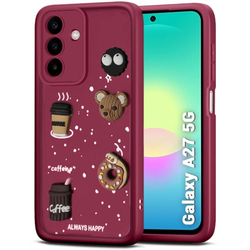 Image of TheGiftKart Back Cover Case for Samsung Galaxy A27 5G | Cute Fun Cartoon 3D Bear Coffee Case | Full Camera Protection | Shockproof Back Cover Case for Samsung Galaxy A27 5G (Silicone, Maroon)
