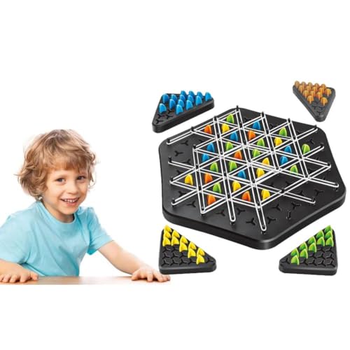 MOPQMKT Triggle Spiel, Kette Dreieck Schachspiel Interaktives Brettspiel 2 bis 4 Spieler Klassische Desktop Brettspiele für Familienfeiern und Reisen für Kinder und Erwachsene