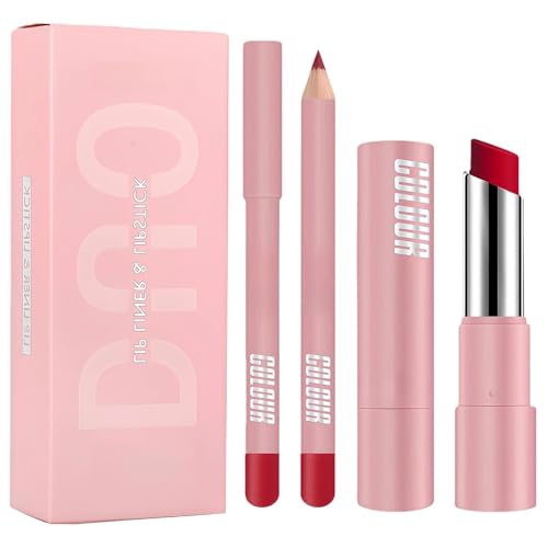 Premium Red Lipstick Lip Liner and Lipstick Set - 2-in-1 Matte Lip Kit for Women with Long Lasting Waterproof and Smudge-Proof Formula Perfect for Date Night & Parties