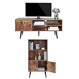 usikey Mid-Century TV Stand & Bookcase Storage Cabinet, TV Console Cabinet, 2-Tier Bookshelf Wine...
