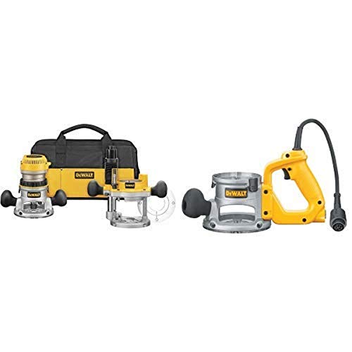 Image of DEWALT DW618PKB 2-1/4 HP EVS Fixed Base/Plunge Router Combo Kit with Soft Start with DW6183 D-Handle Base for DW616/618 Routers