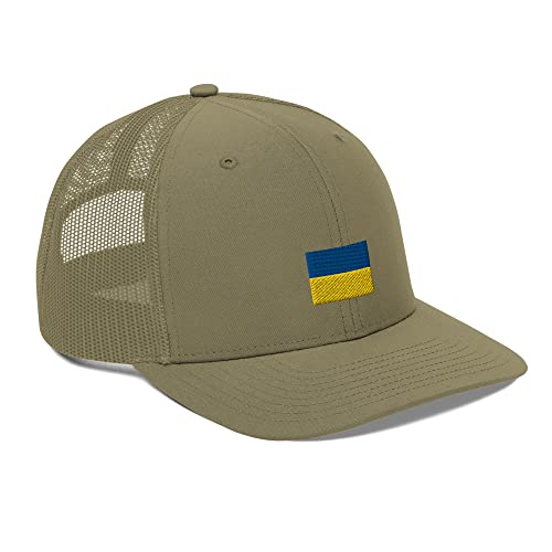Gorra snapback transpirable verde oliva con rejilla lateral ventilada y bandera ucraniana
