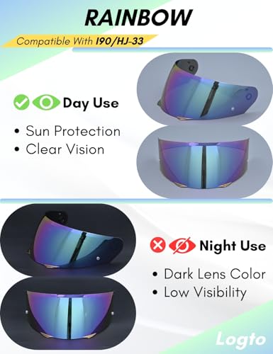 Logto Compatible With HJC i90 Helmet Visor Replacement HJ 33 Shield Tinted Visor Helmet Accessories (Rainbow) - Thumbnail 2