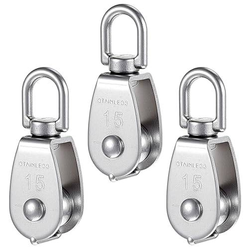 3 Stück Klein Umlenkrolle, M15 Umlenkrollen, 15mm Seilrolle Umlenkrolle, 304 Edelstah Seilrollen, Umlenkrollen für Seile, Fitness mit Kugellager, Riemenscheibe Roller for Seile Bis 6mm Durchmesser