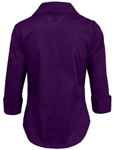 NE PEOPLE Button Down Shirt - Women's 3/4 Sleeve Roll Up Stretch Collar Office Work Formal Casual Basic Blouse Top (S-6XL)3