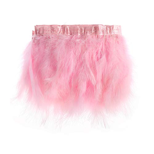 AWAYTR Turkey Marabou Hackle Fluffy Feather Fringe Trim Craft 6-8 inches Width Pack of 2 Yards (Pink1)